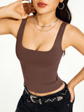 Square Neck Tank Top Double Lined Basic Crop Tops