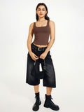 Square Neck Tank Top Double Lined Basic Crop Tops