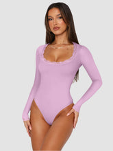 Scoop Neck Long Sleeve Slim Bodysuit Tops