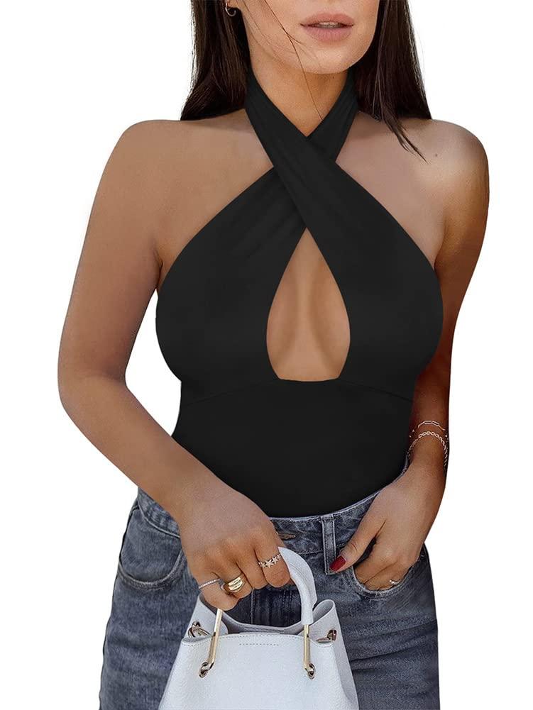 Mystique Cross Halter Bodysuits Tops - REORIA