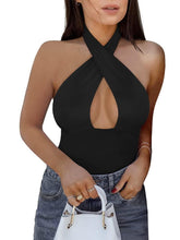 Mystique Cross Halter Bodysuits Tops - REORIA
