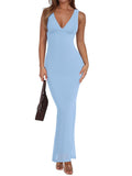 Summer V Neck Wedding Guest Maxi Dress