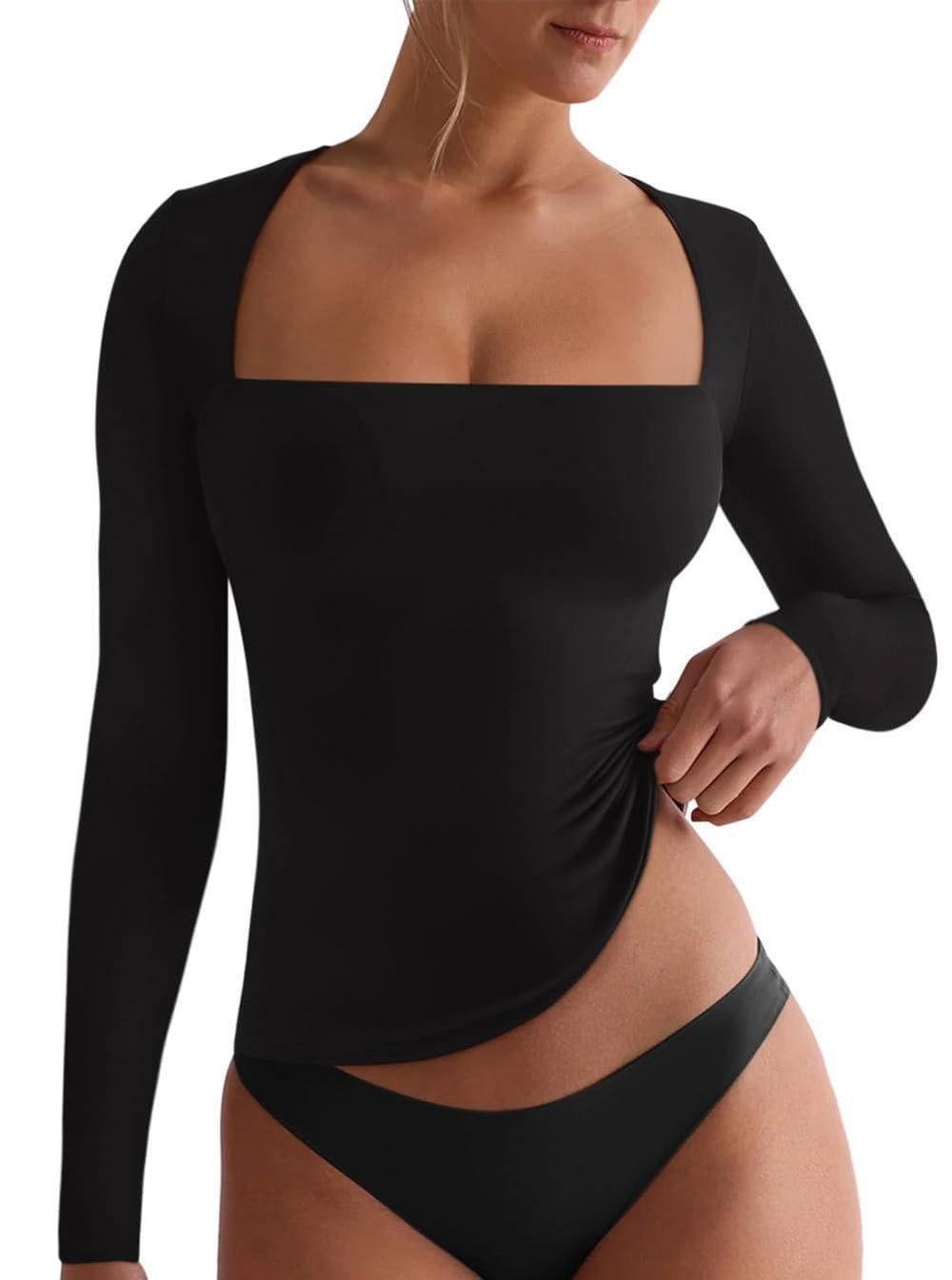 Short Sleeve High Neck Double Lined Tight Crop Tops Tees - REORIA