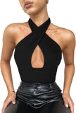 Mystique Cross Halter Bodysuits Tops - REORIA