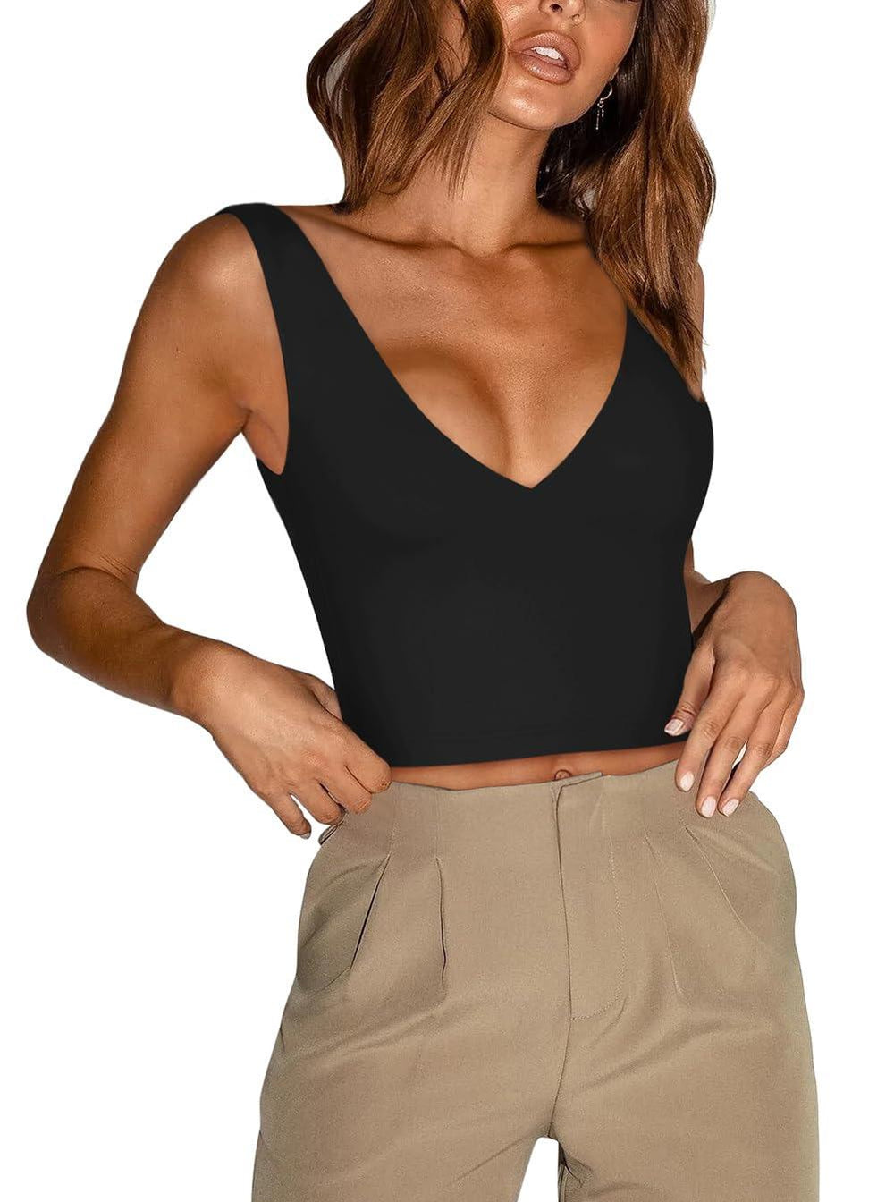 Timeless Charm Deep V Sleeveless Crop Top - REORIA