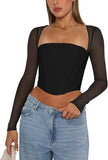Refined Mesh Boned Corset Crop Top - REORIA