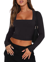 Square Neck Basics Y2K Tops Layering Slim Fitted Top - REORIA