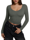 V Neck Long Sleeve Slim Fitted Fall Going Out Tops