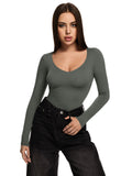 V Neck Long Sleeve Slim Fitted Fall Going Out Tops