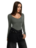V Neck Long Sleeve Slim Fitted Fall Going Out Tops