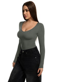 V Neck Long Sleeve Slim Fitted Fall Going Out Tops