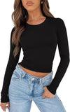 Round Neck Basics Y2K Tops Layering Slim Fitted Top - REORIA