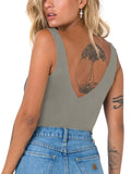 Plunge Deep V Neck Sleeveless V Backless Bodysuits Tops - REORIA