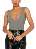 Plunge Deep V Neck Sleeveless V Backless Bodysuits Tops - REORIA