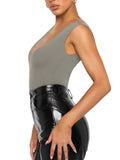 Plunge Deep V Neck Sleeveless V Backless Bodysuits Tops - REORIA