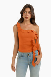 Ruffled One Shoulder Top