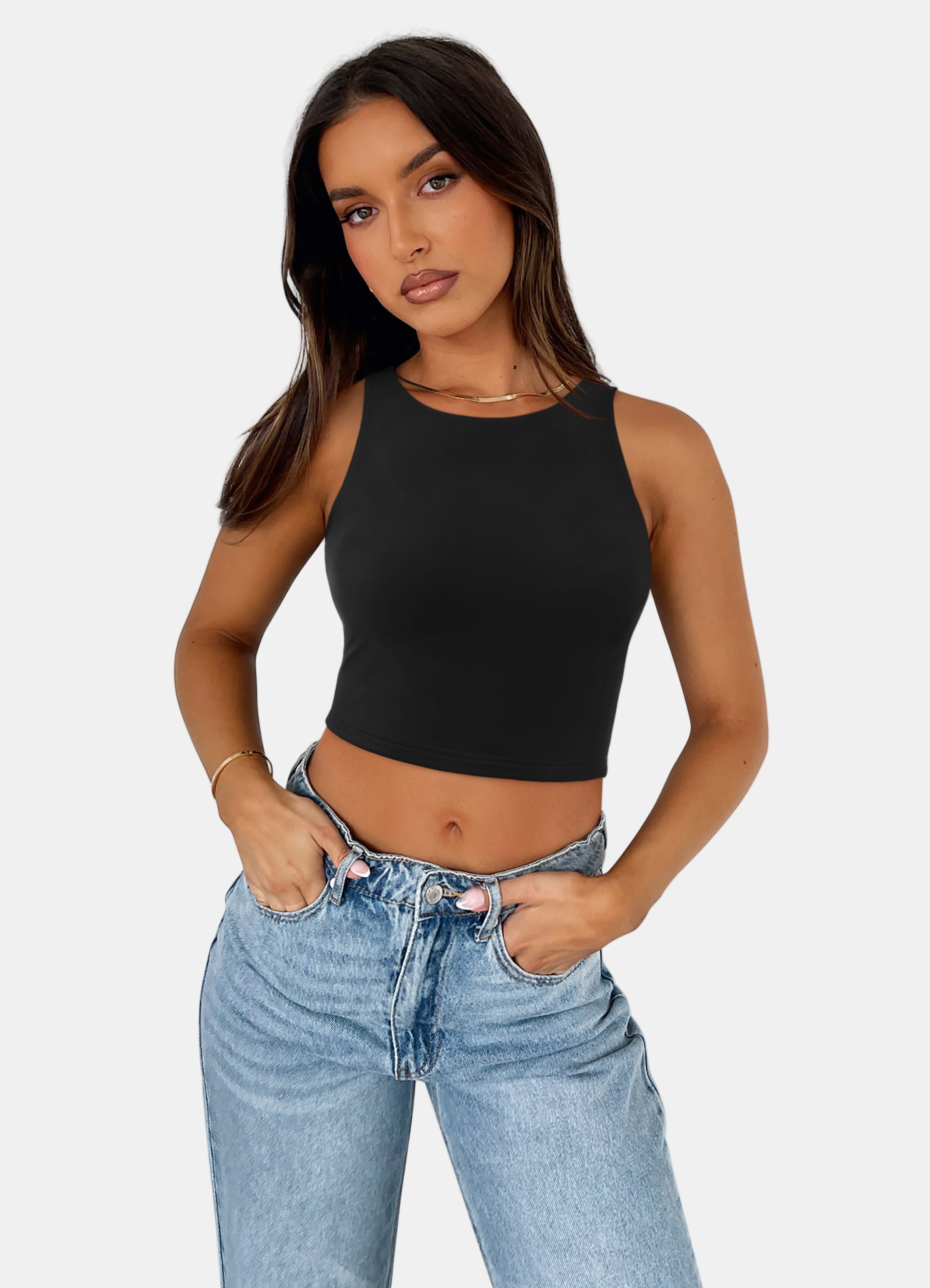 Reoria Sleeveless Halter Neck Tank Crop Tops