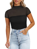 Veiled Allure High Neck Bodysuits Tops - REORIA