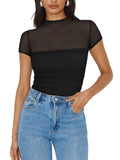 Veiled Allure High Neck Bodysuits Tops - REORIA