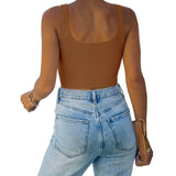 Square Neck Seamless Sleeveless Crop Tops - REORIA