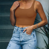 Square Neck Seamless Sleeveless Crop Tops - REORIA
