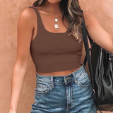 Square Neck Seamless Sleeveless Crop Tops - REORIA