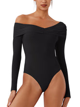 Alluring Asymmetrical Off - Shoulder Ruched Bodysuit - REORIA - B0DD3T9W9P