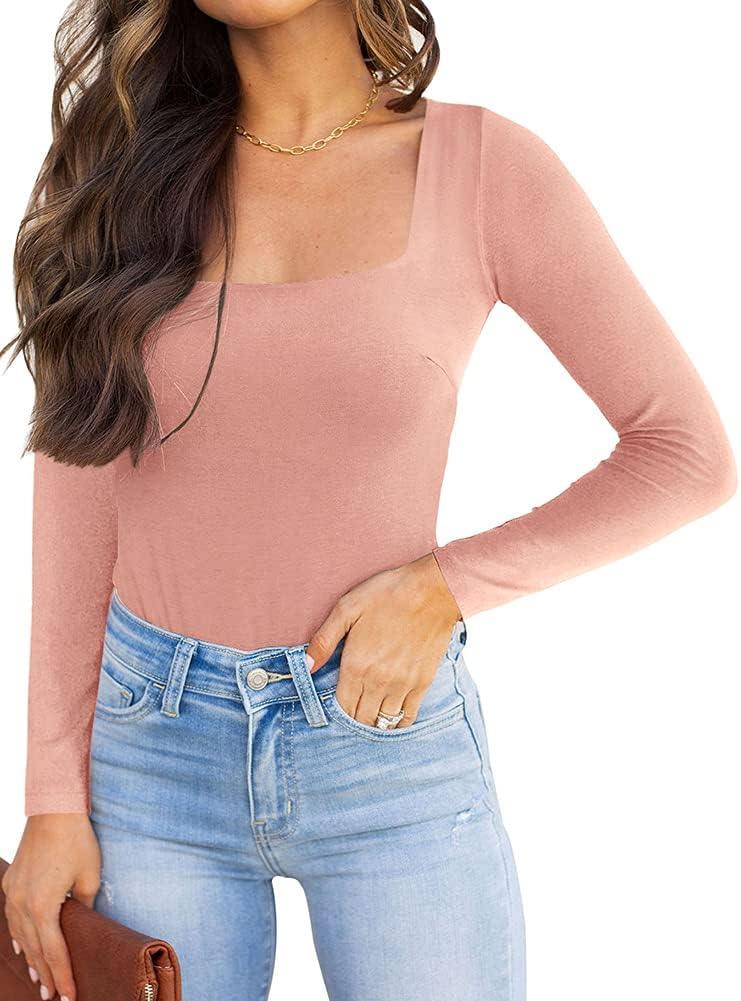 Square-neck Long Sleeve Bodysuit Tops Jumpsuits – REORIA