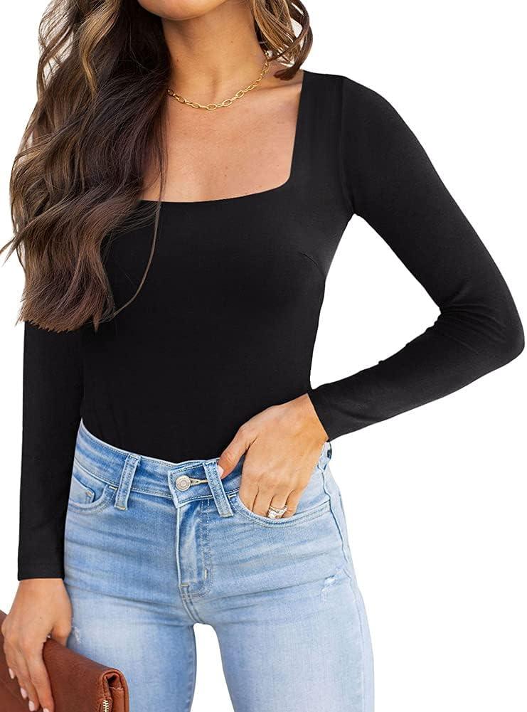 ryuuu Square-neck Long Sleeve Bodysuit Tops Jumpsuits – REORIA