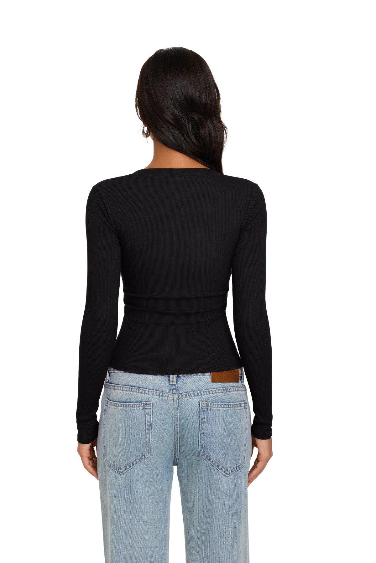 Long Sleeve Henley Shirt Button Ribbed Knit Top
