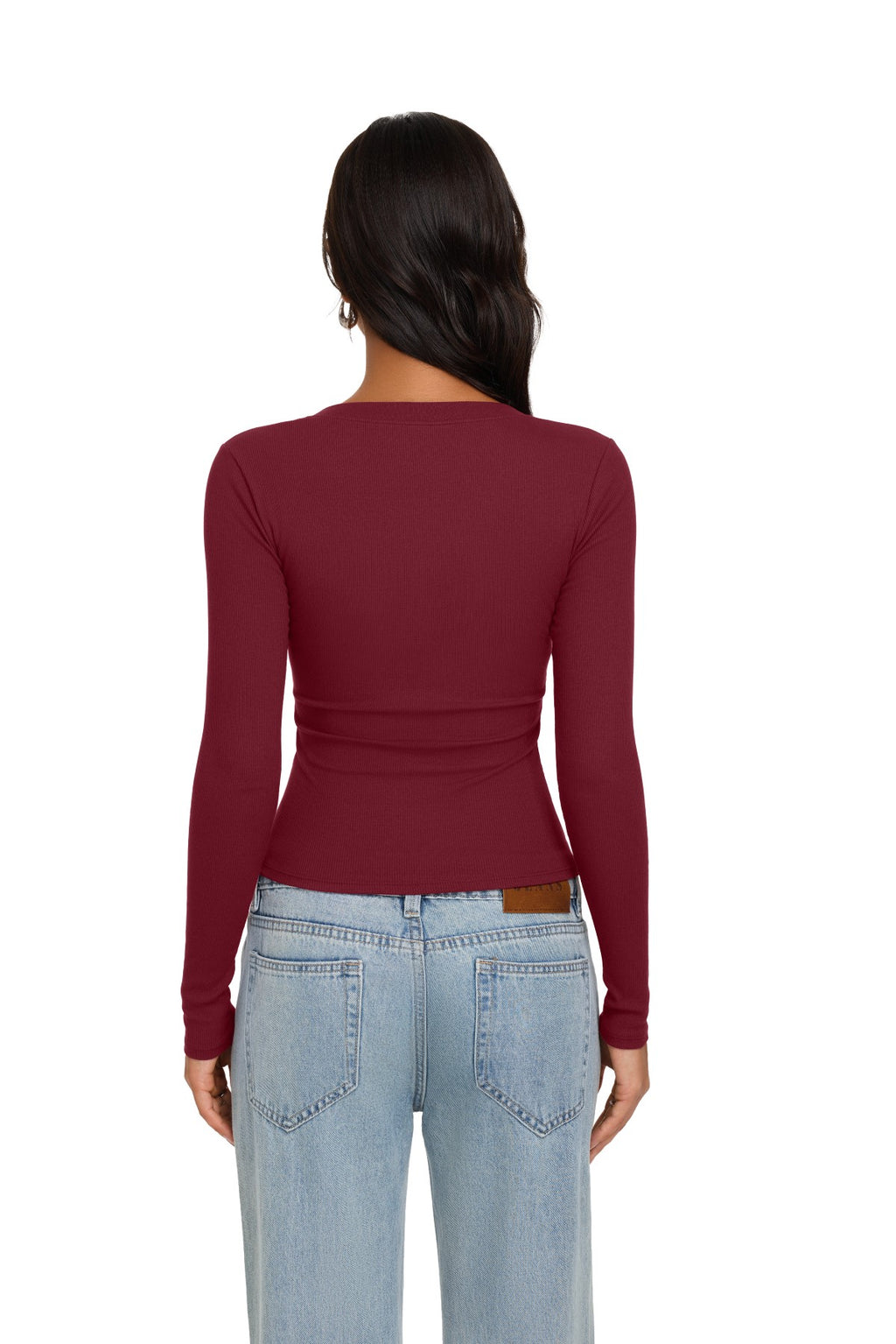 Long Sleeve Henley Shirt Button Ribbed Knit Top