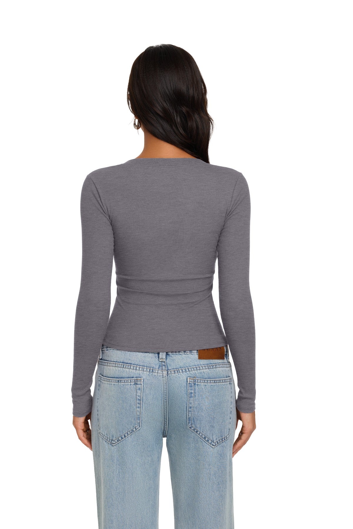 Long Sleeve Henley Shirt Button Ribbed Knit Top