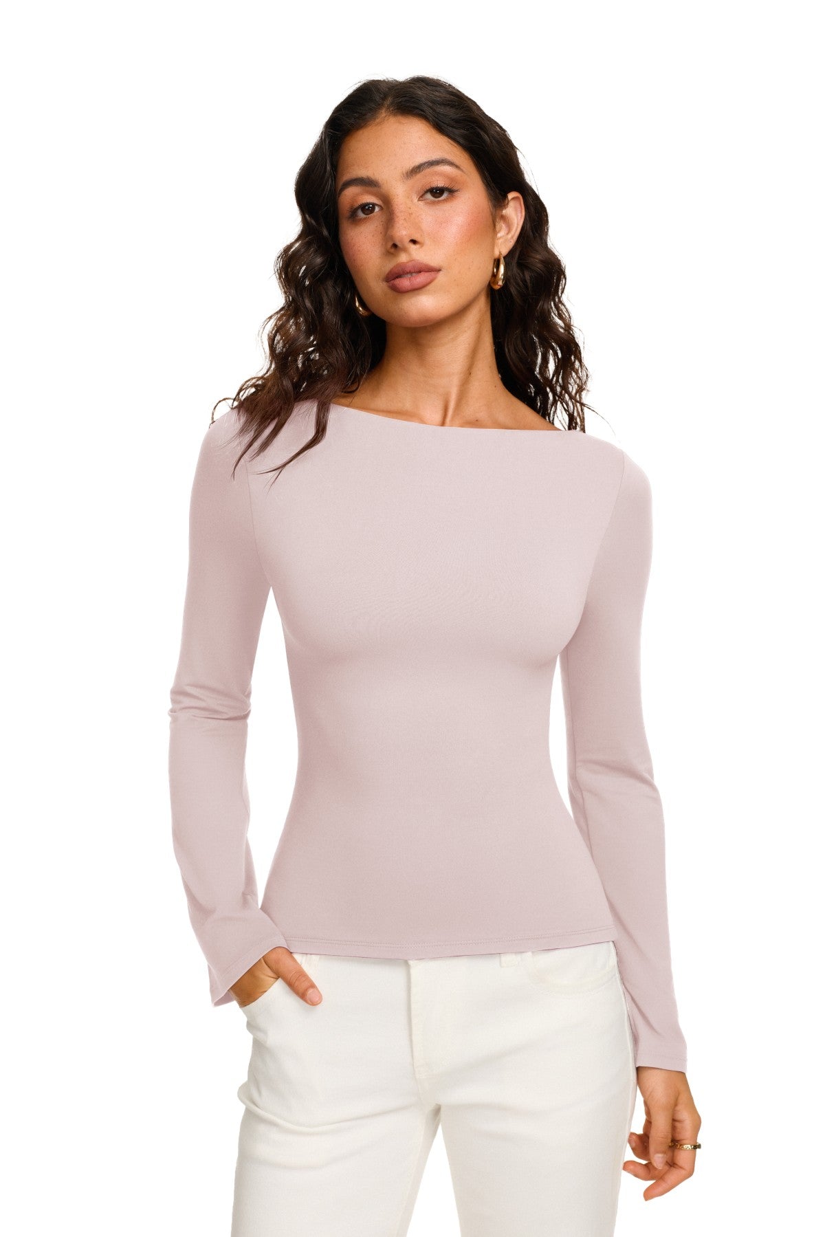Double Lined Boat Neck Bell Sleeve Crop Top