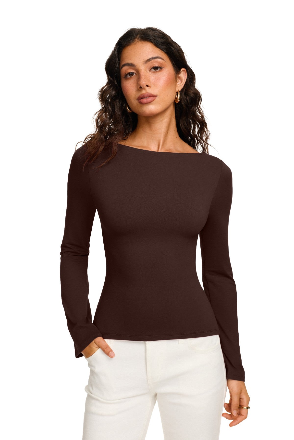 Double Lined Boat Neck Bell Sleeve Crop Top