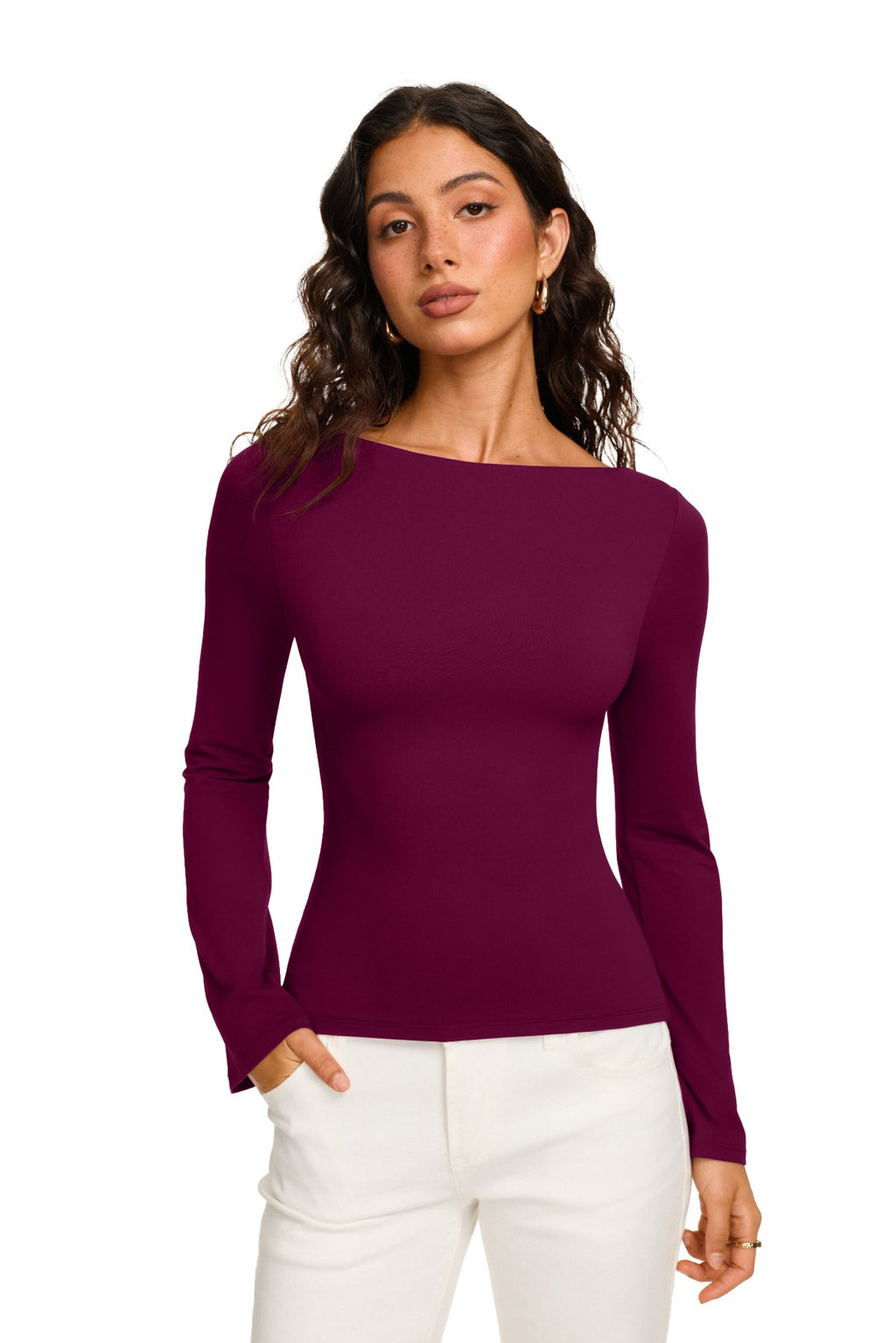 Double Lined Boat Neck Bell Sleeve Crop Top