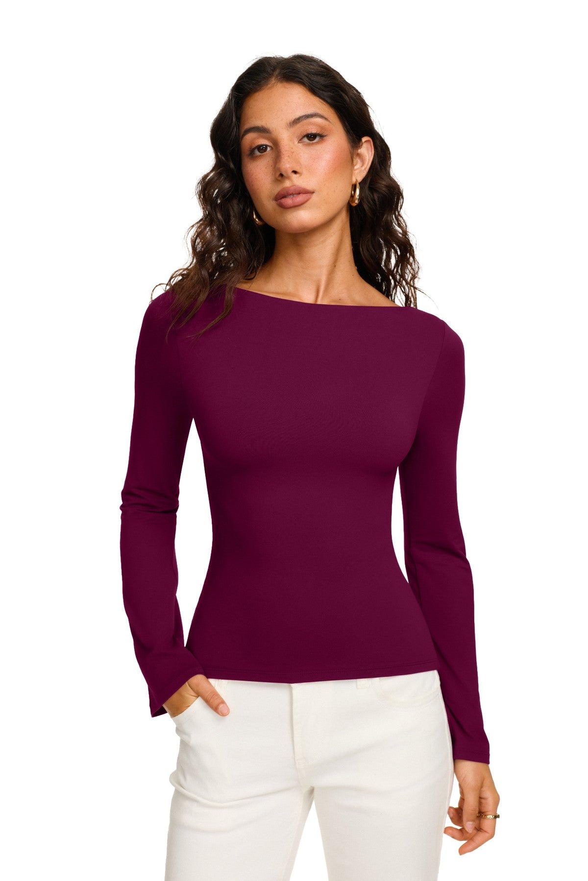 Double Lined Boat Neck Bell Sleeve Crop Top