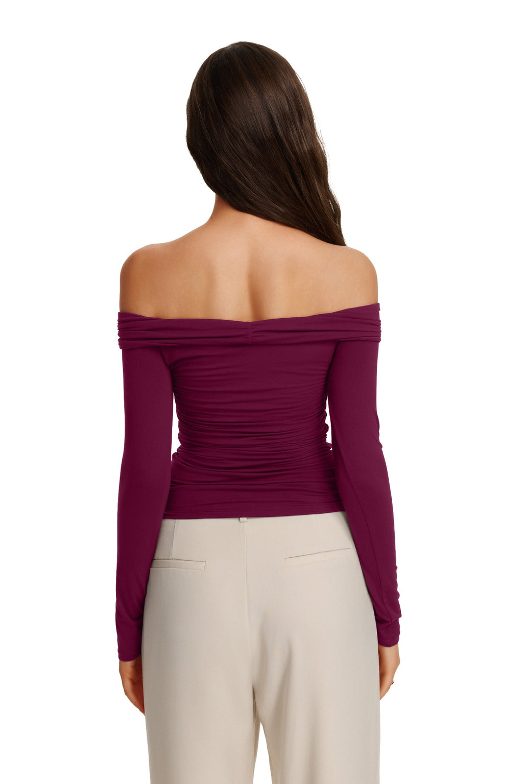 Off Shoulder Long Sleeve Cutout Ring Ruched Slim Fit Top
