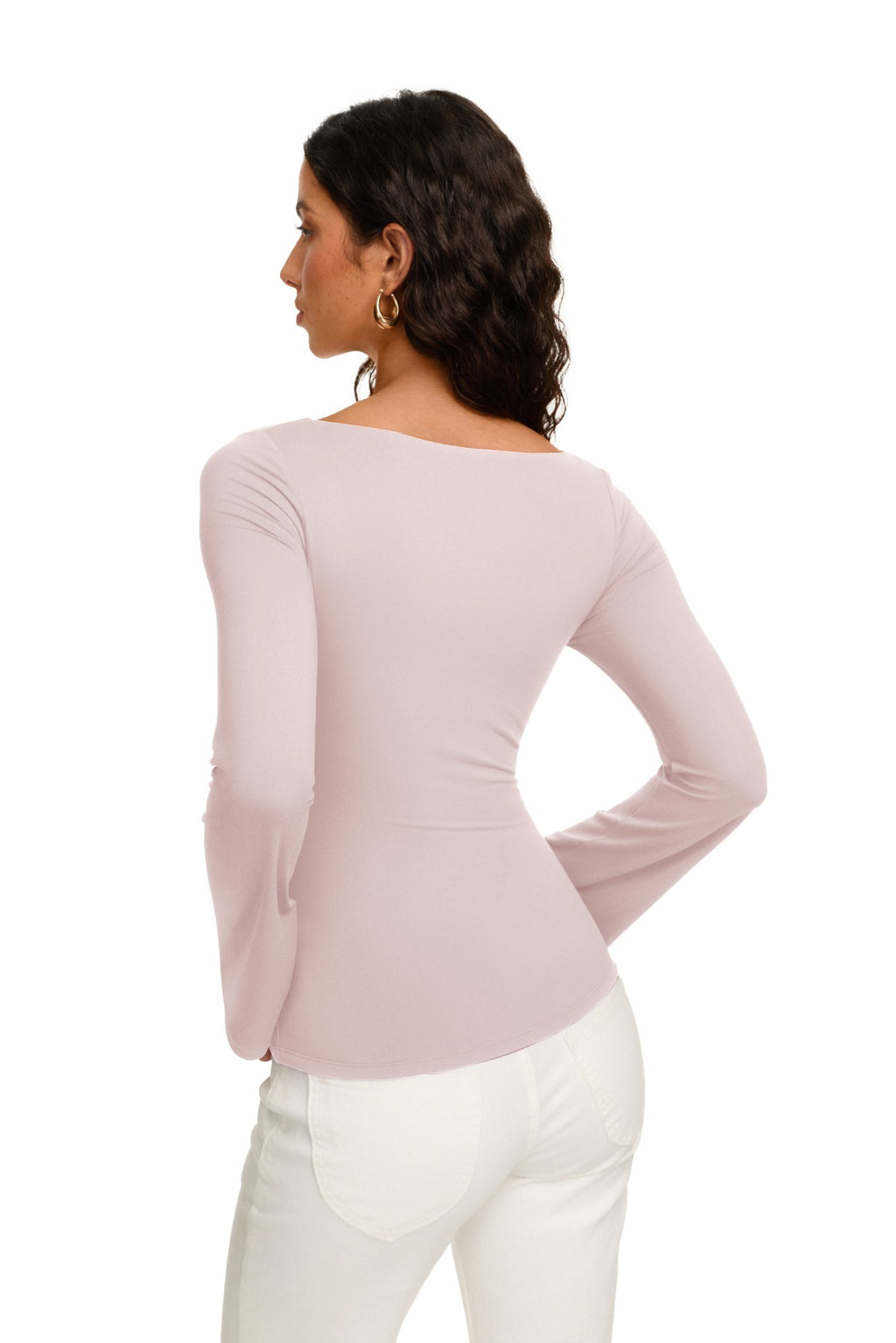 Double Lined Boat Neck Bell Sleeve Crop Top