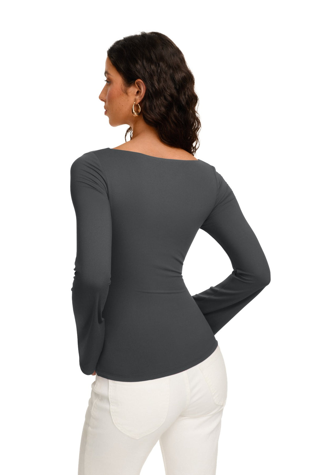 Double Lined Boat Neck Bell Sleeve Crop Top