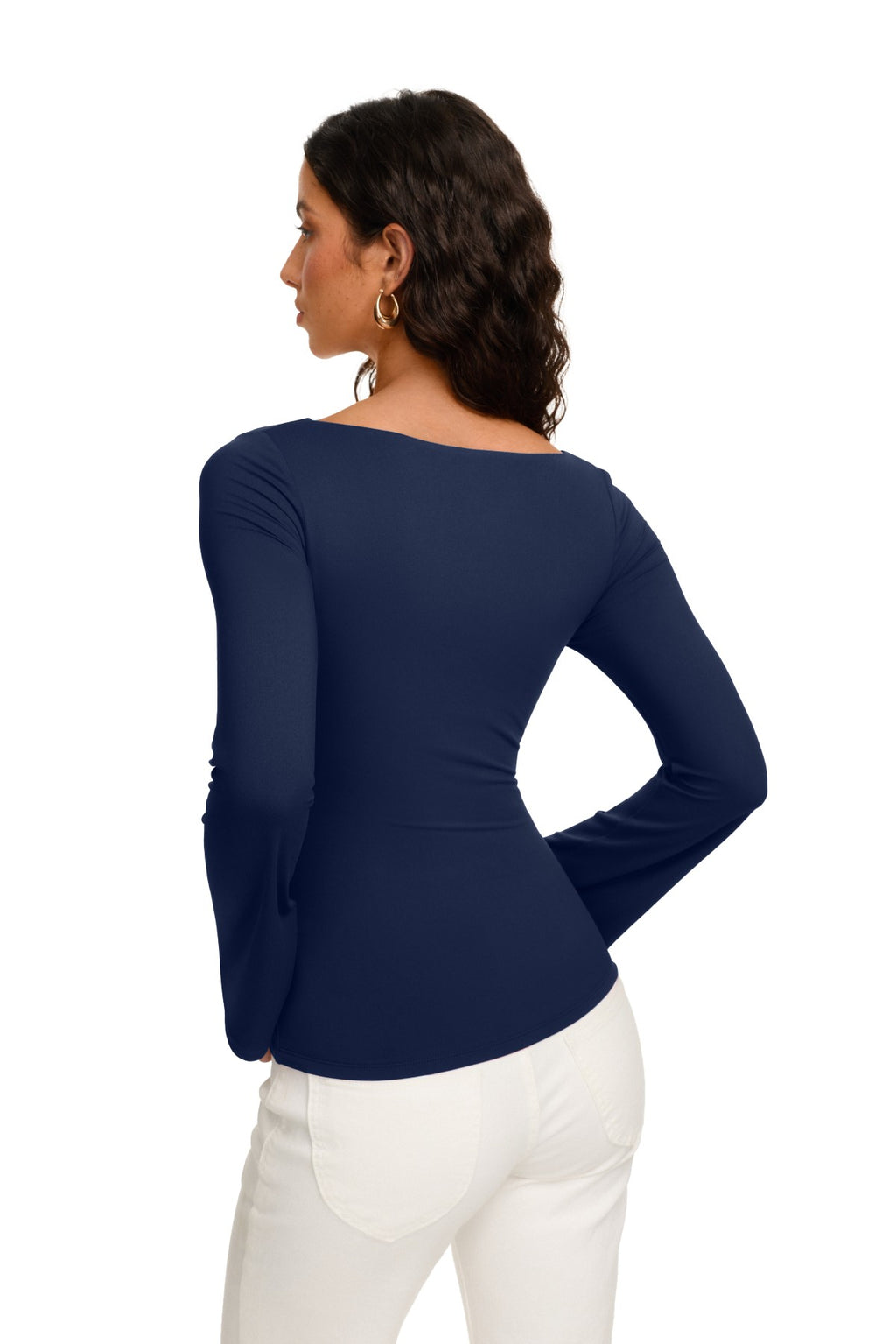 Double Lined Boat Neck Bell Sleeve Crop Top