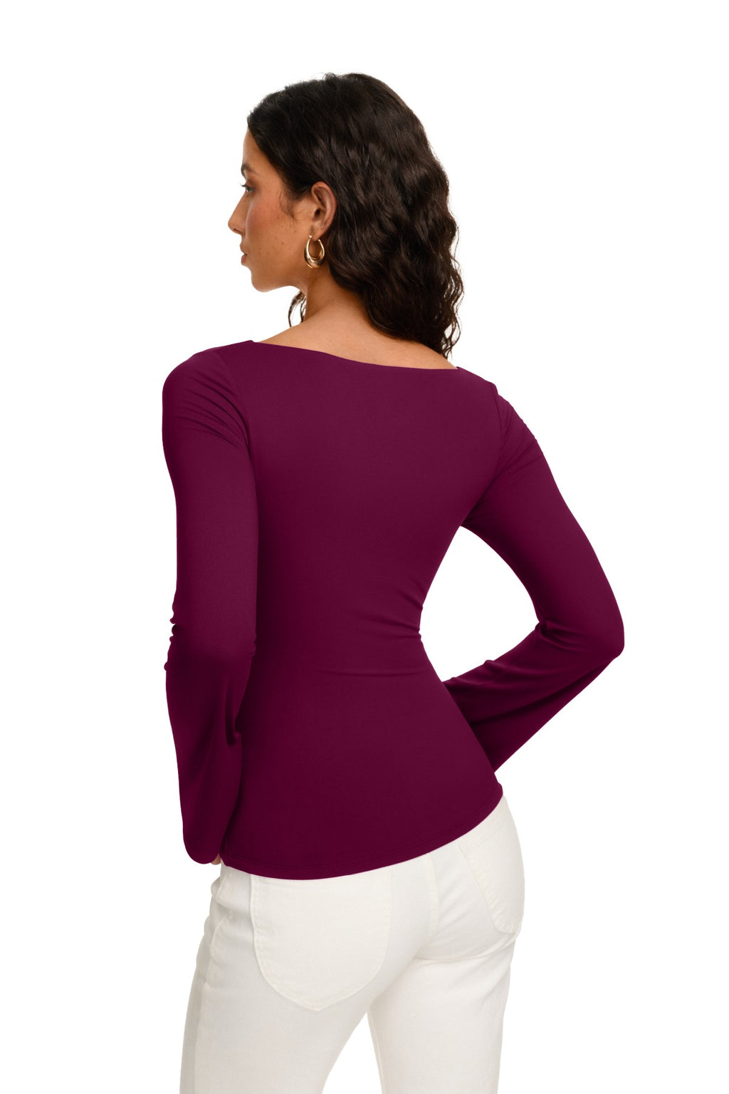 Double Lined Boat Neck Bell Sleeve Crop Top