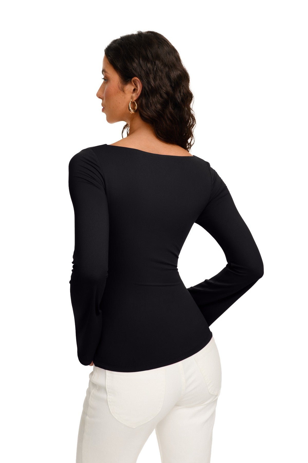 Double Lined Boat Neck Bell Sleeve Crop Top
