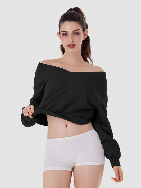 Laid-Back Vibes Cropped V-Neck Oversized Sweatshirt