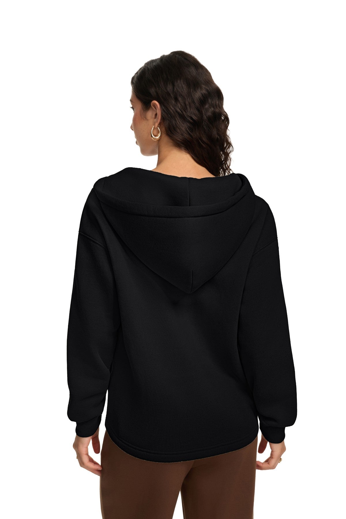 Oversized V Neck Hooded Pullover Sweatshirt