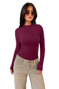 Ruched Basic Layering Mock Neck Slim Fit Bodysuit