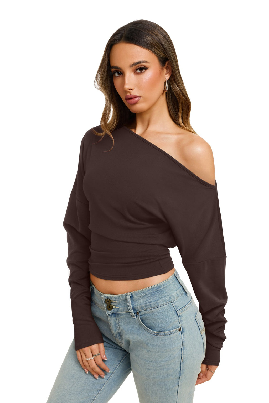 Asymmetrical Off Shoulder Cinched Waist Top