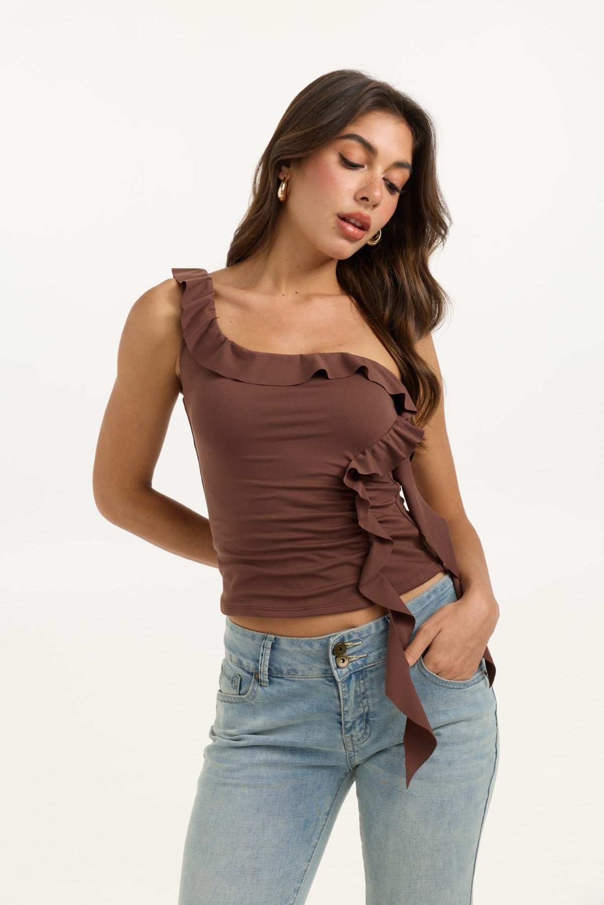 Ruffled One Shoulder Top