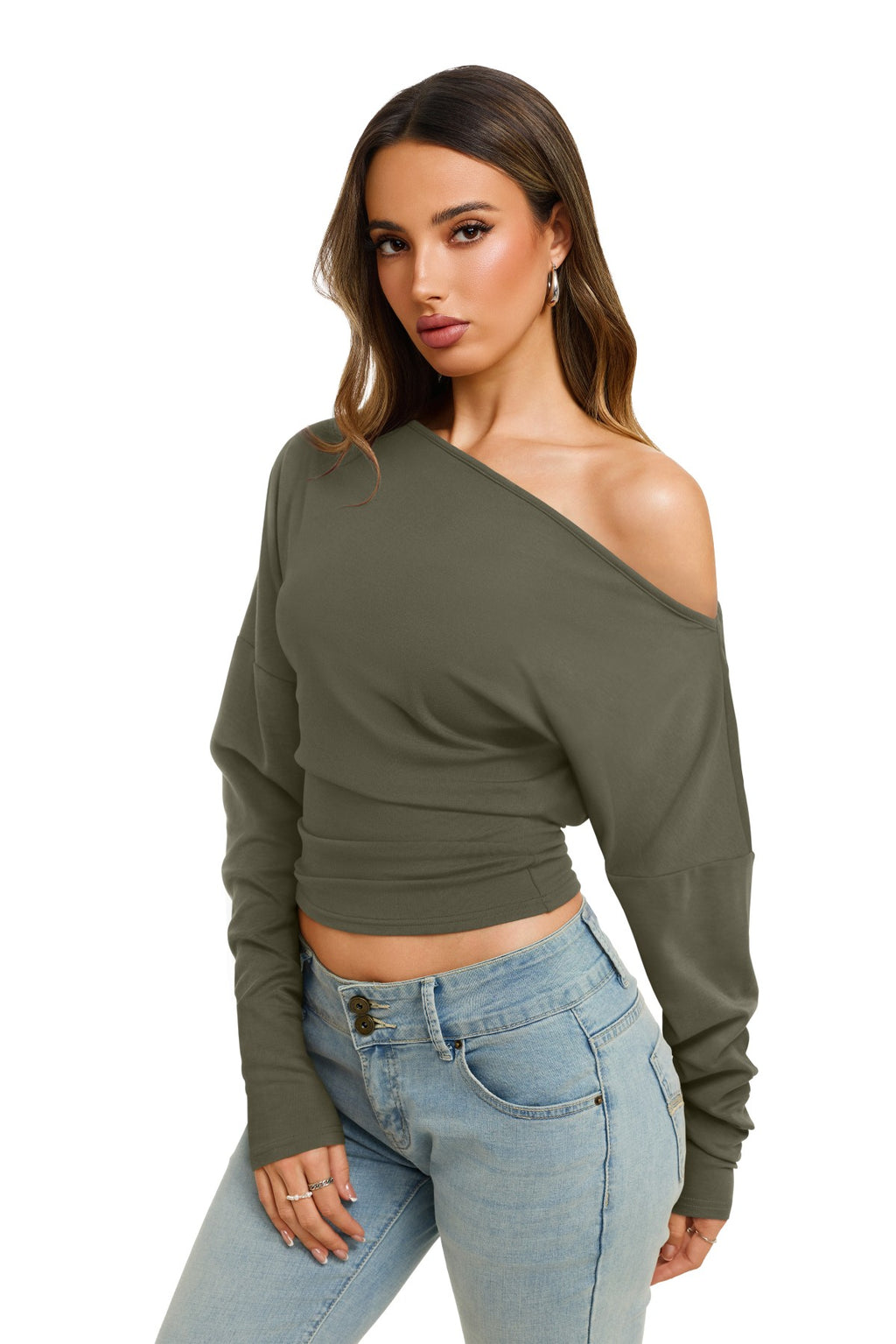 Asymmetrical Off Shoulder Cinched Waist Top