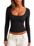 Women's Square Neck Double Lined Long Sleeve Slim Fit Top