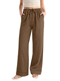 REORIA Women's Wide Leg Palazzo Pants | Drawstring Elastic Waist with Pockets